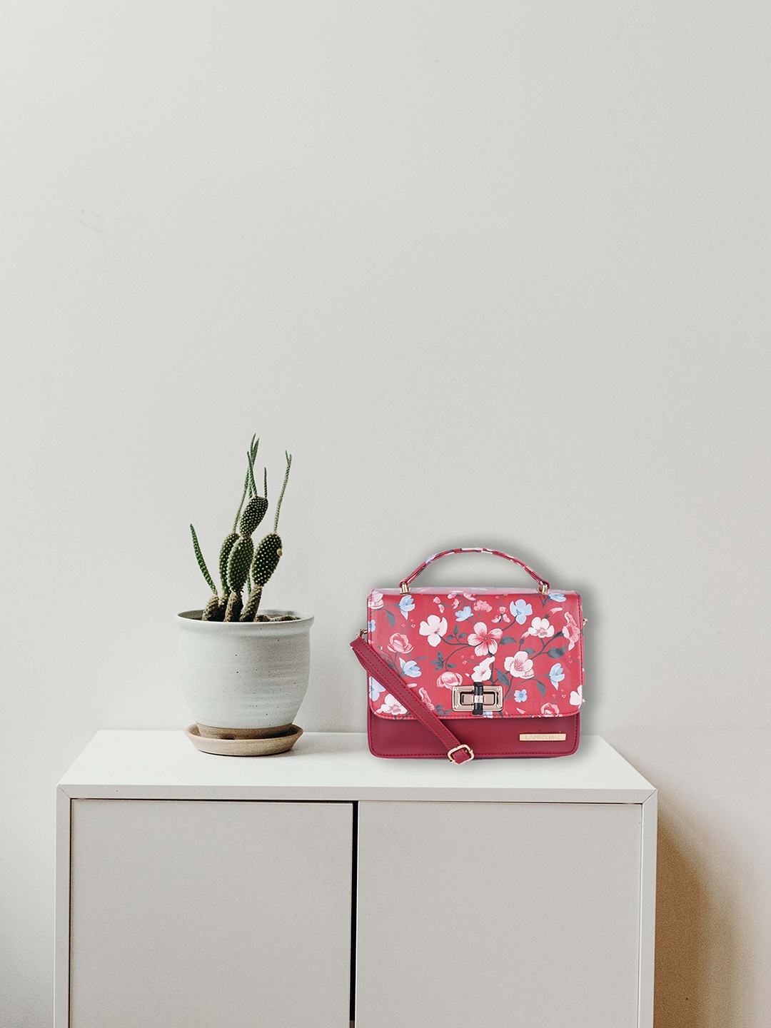 

Lapis O Lupo Red & White Floral Printed Structured Satchel