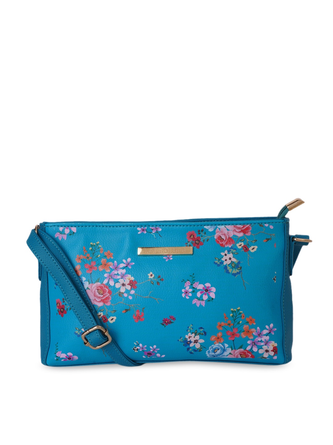 

Lapis O Lupo Turquoise Blue Floral Printed Structured Sling Bag