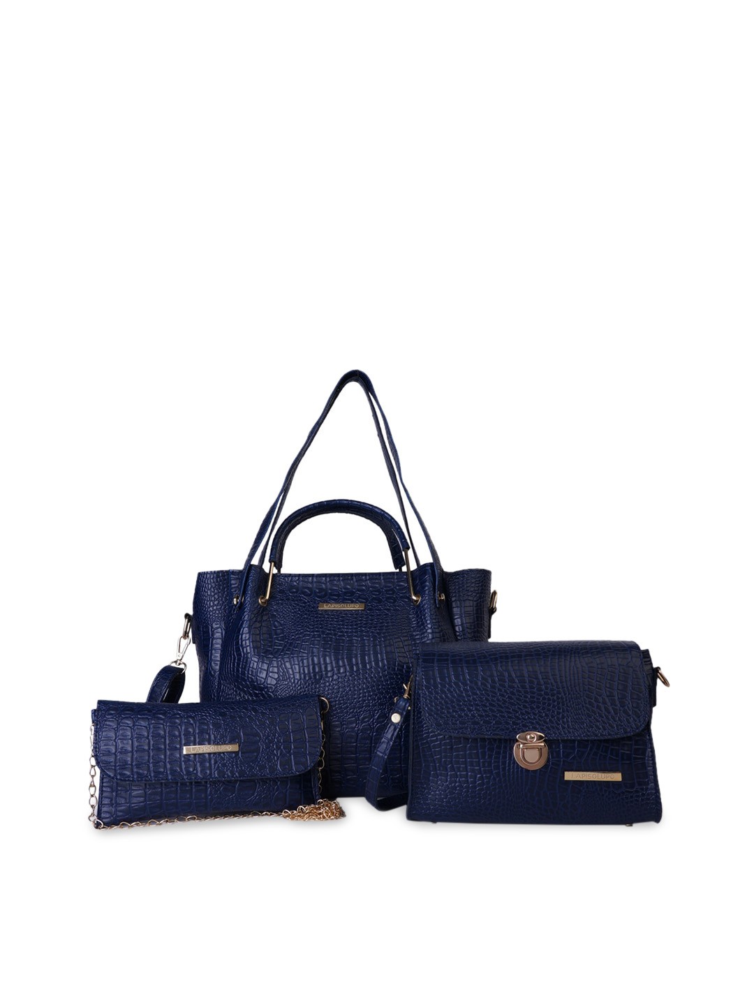 

Lapis O Lupo Set Of 3 Blue Animal Textured Shopper Handheld Bag Set