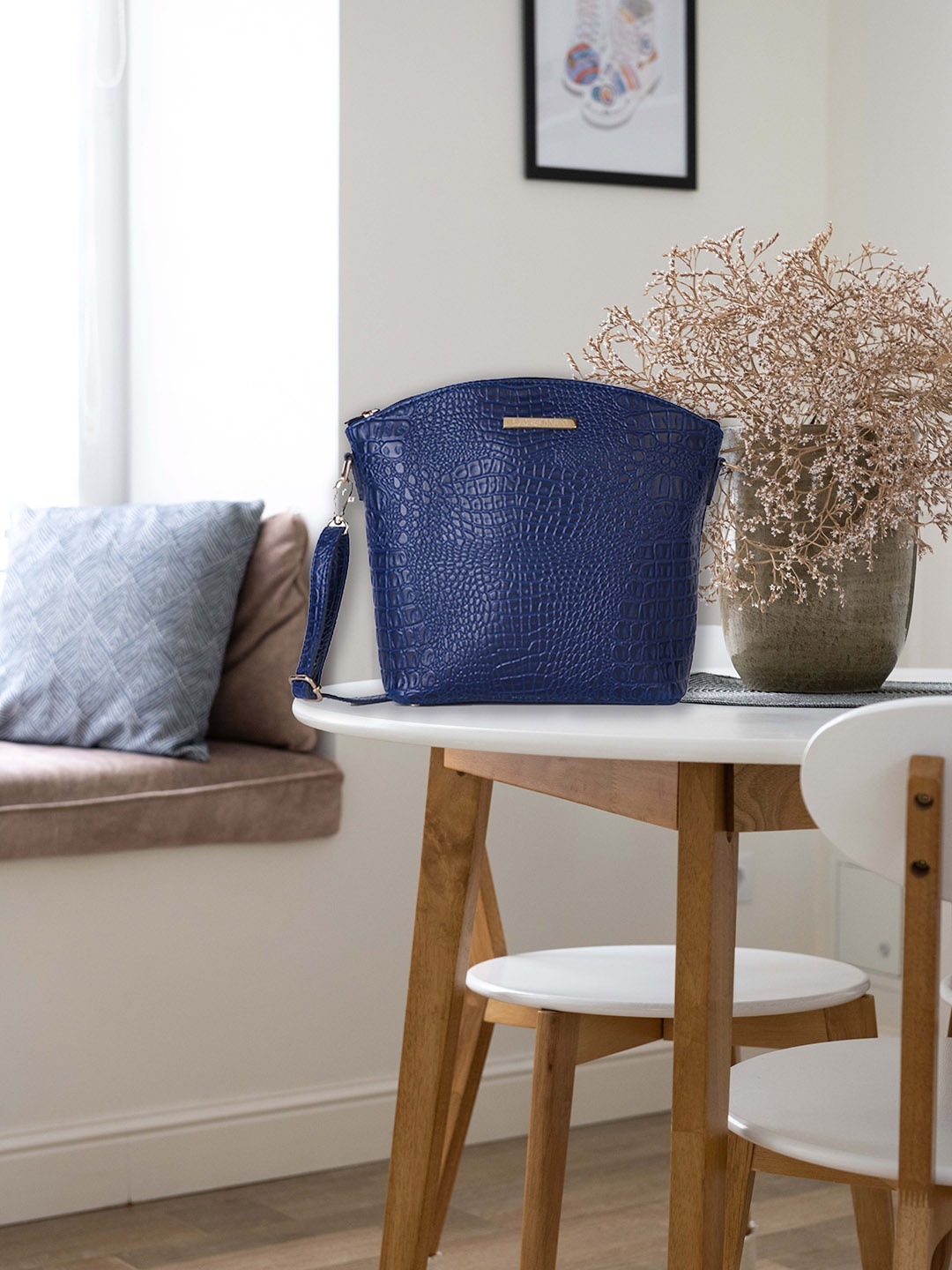 

Lapis O Lupo Blue Textured Structured Sling Bag with Quilted