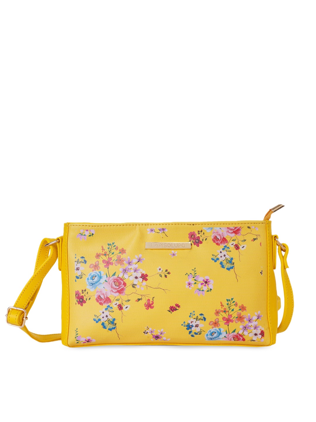 

Lapis O Lupo Yellow Floral Printed Structured Sling Bag