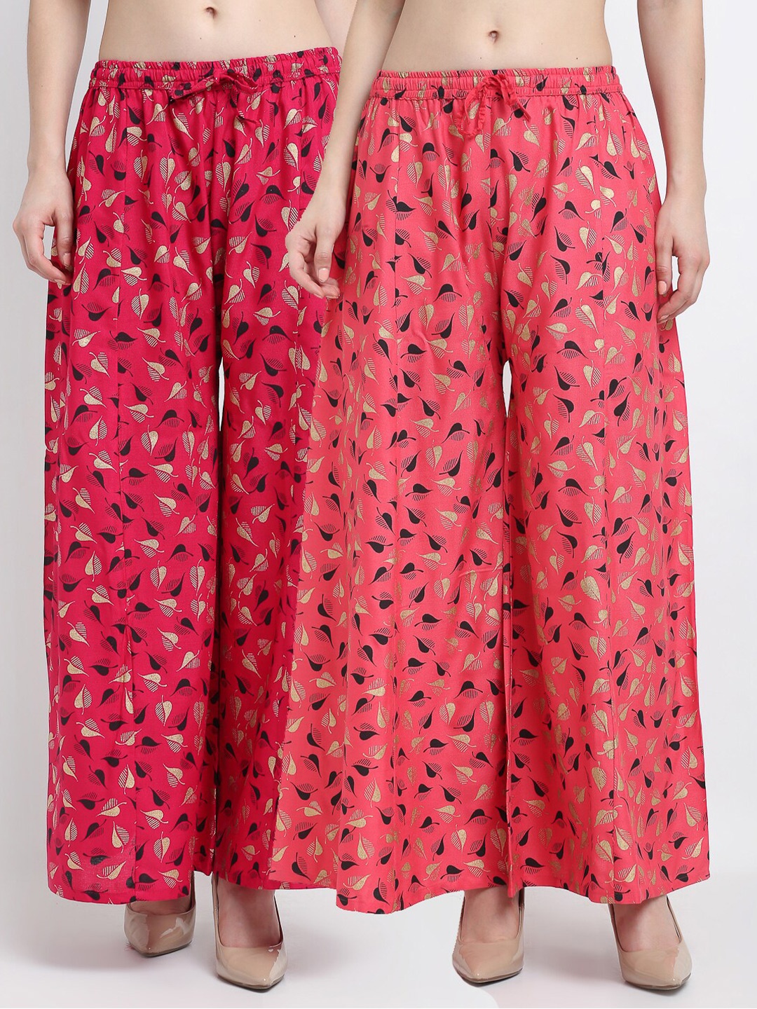 

GRACIT Pack of 2 Pink & Orange Floral Printed Flared Palazzos