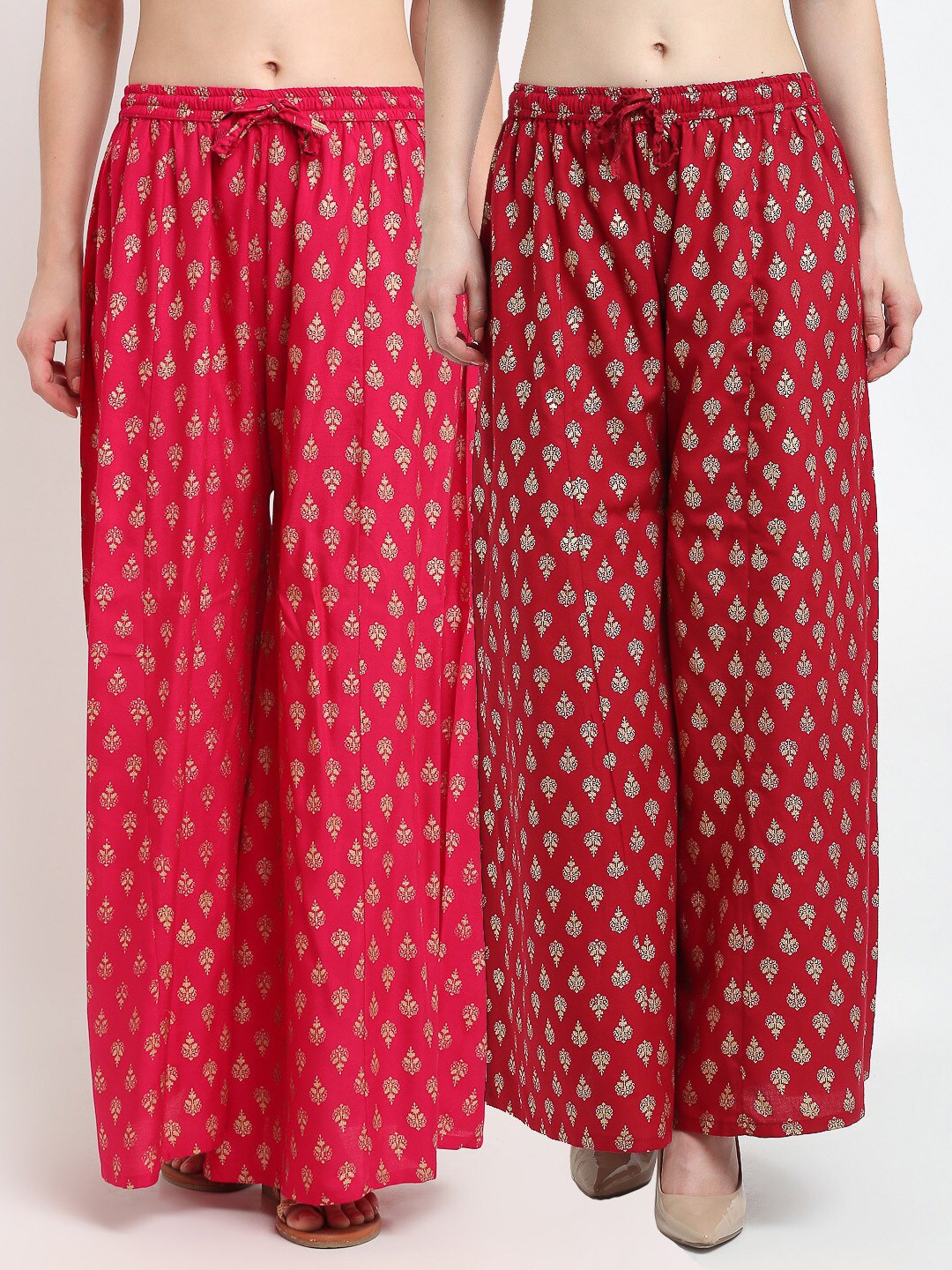 

GRACIT Women Pink & Maroon Set Of 2 Printed Flared Knitted Palazzos