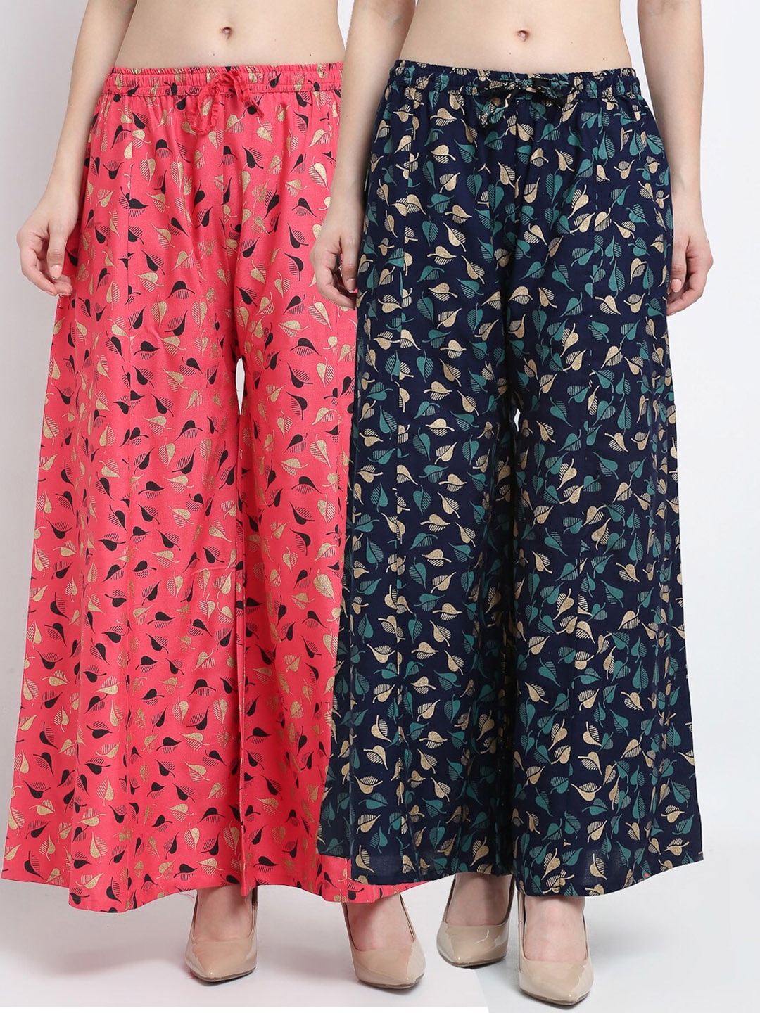

GRACIT Women Pack of 2 Printed Flared Fit Palazzos, Pink