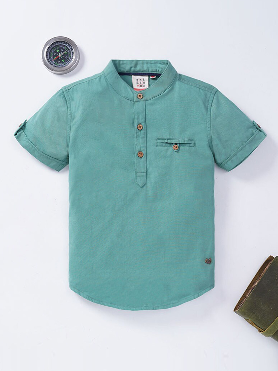 

Ed-a-Mamma Boys Sea Green Sustainable Cotton Casual Shirt