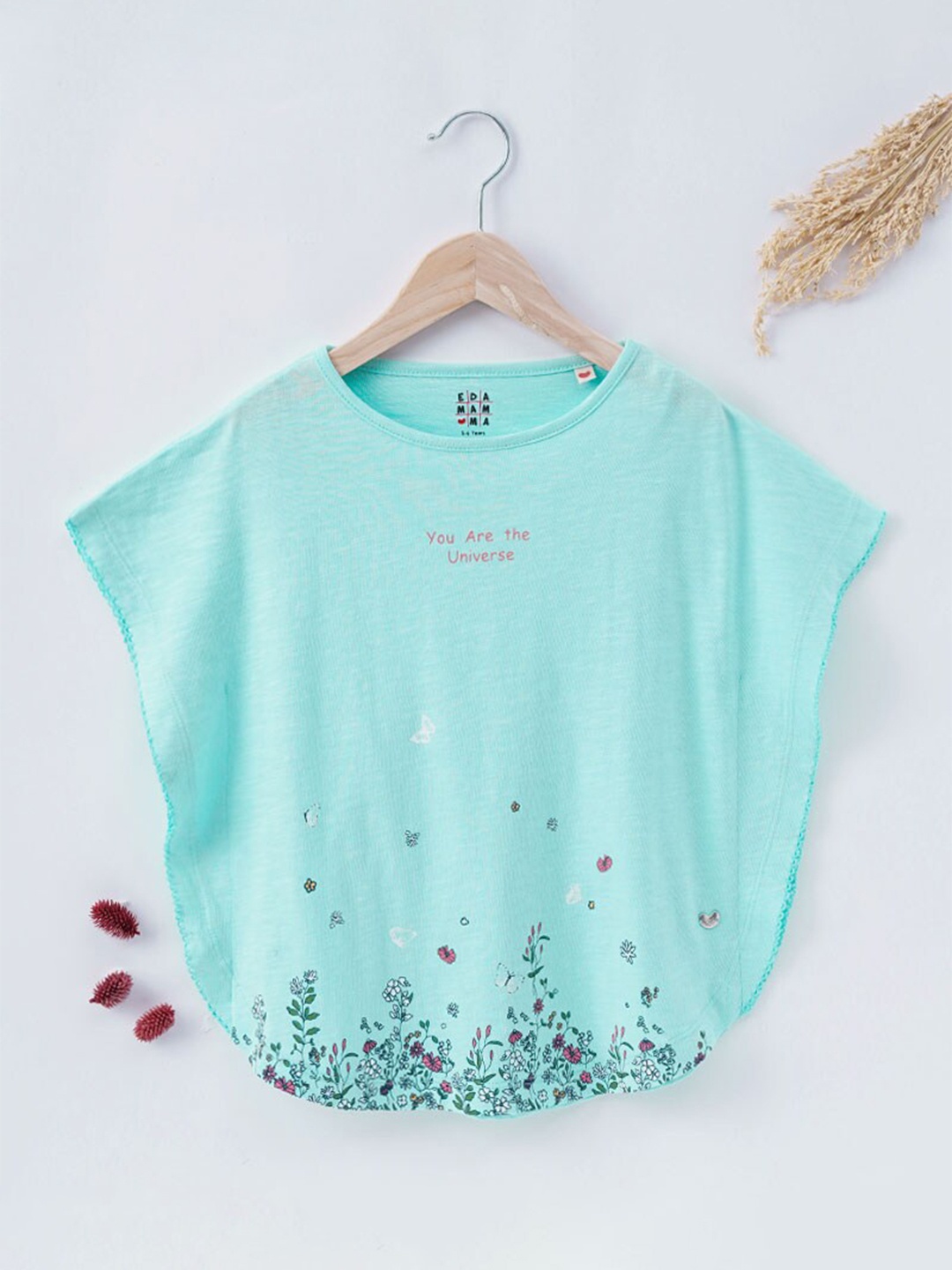 

Ed-a-Mamma Girls Blue Typography Printed Extended Sleeves Cotton T-shirt