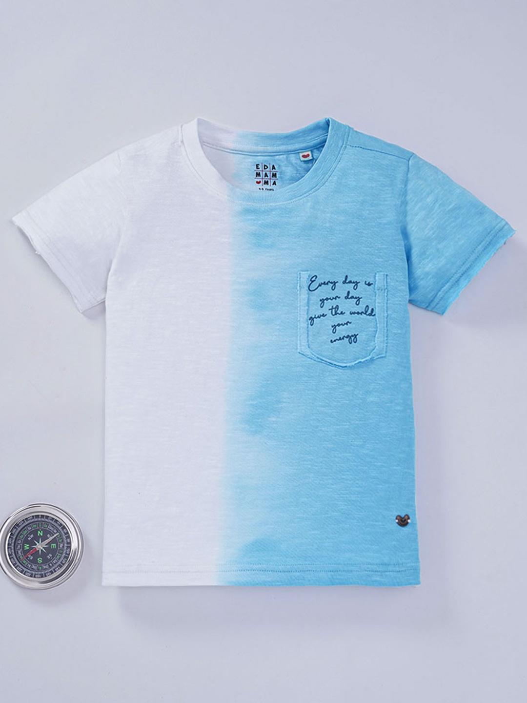 

Ed-a-Mamma Boys Blue & White Tie and Dye Dyed Pure Cotton Sustainable T-shirt