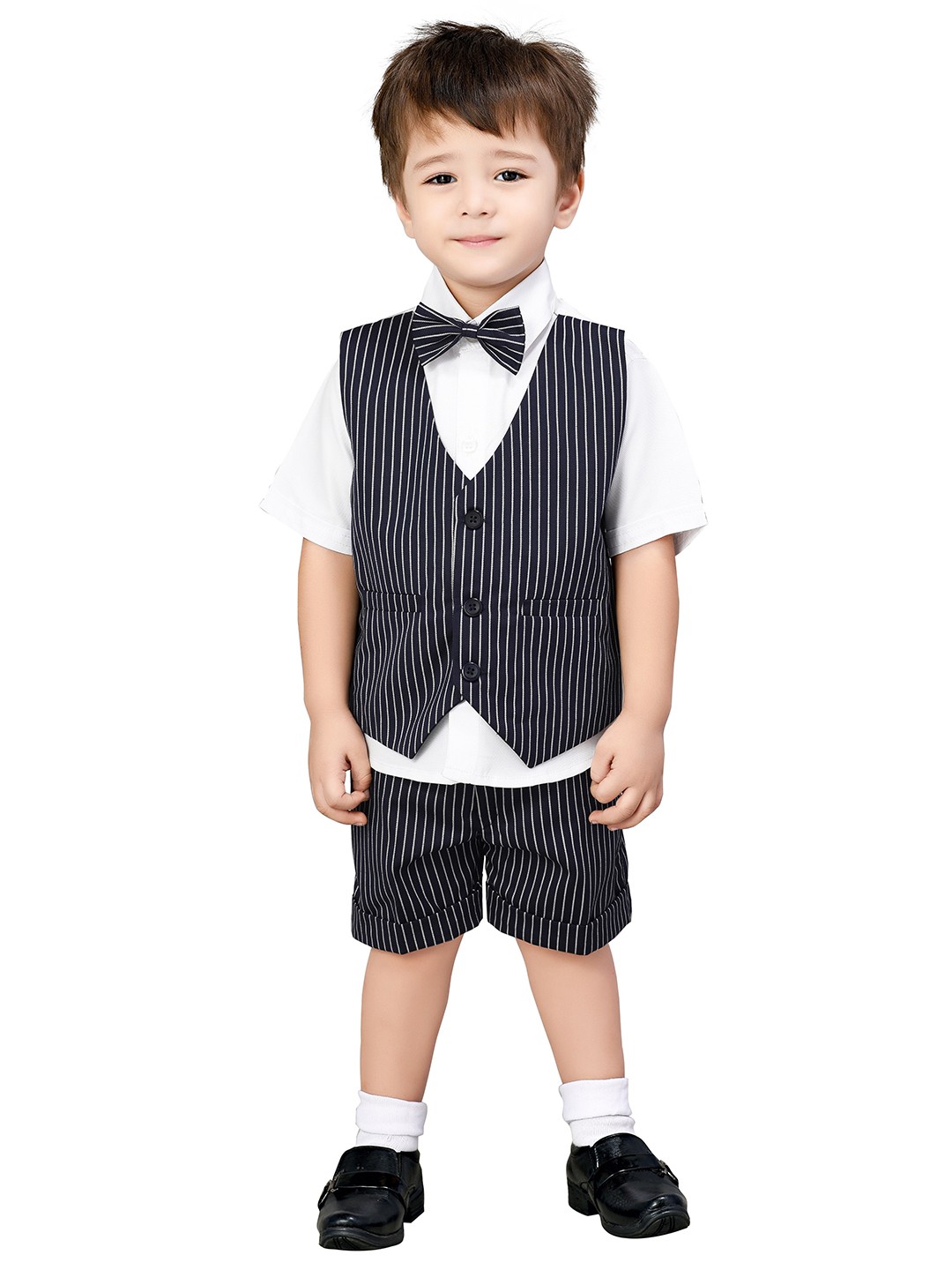 

Jeetethnics Boys Navy Blue & White Striped Shirt with Shorts