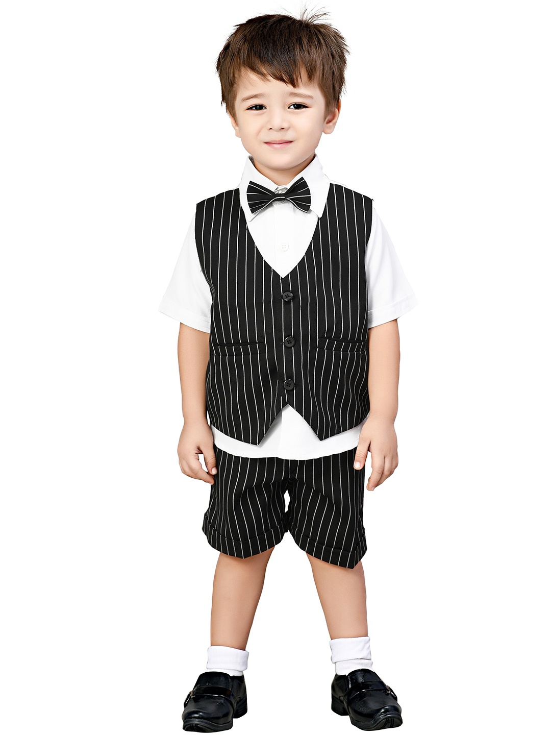 

Jeetethnics Boys Partywear Striped Shirt with Shorts, Black