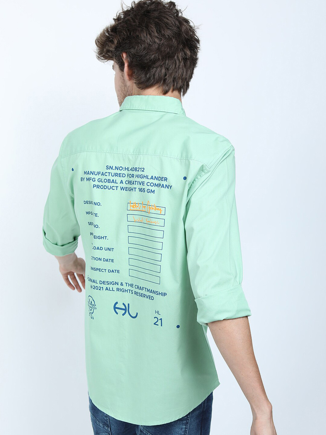 

HIGHLANDER Men Aqua Green Slim Fit Cotton Casual Shirt