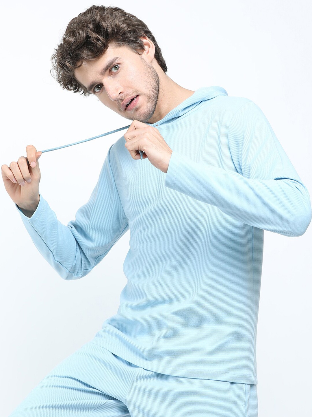 

HIGHLANDER Self-Striped Hooded Regular Fit T-shirt, Blue