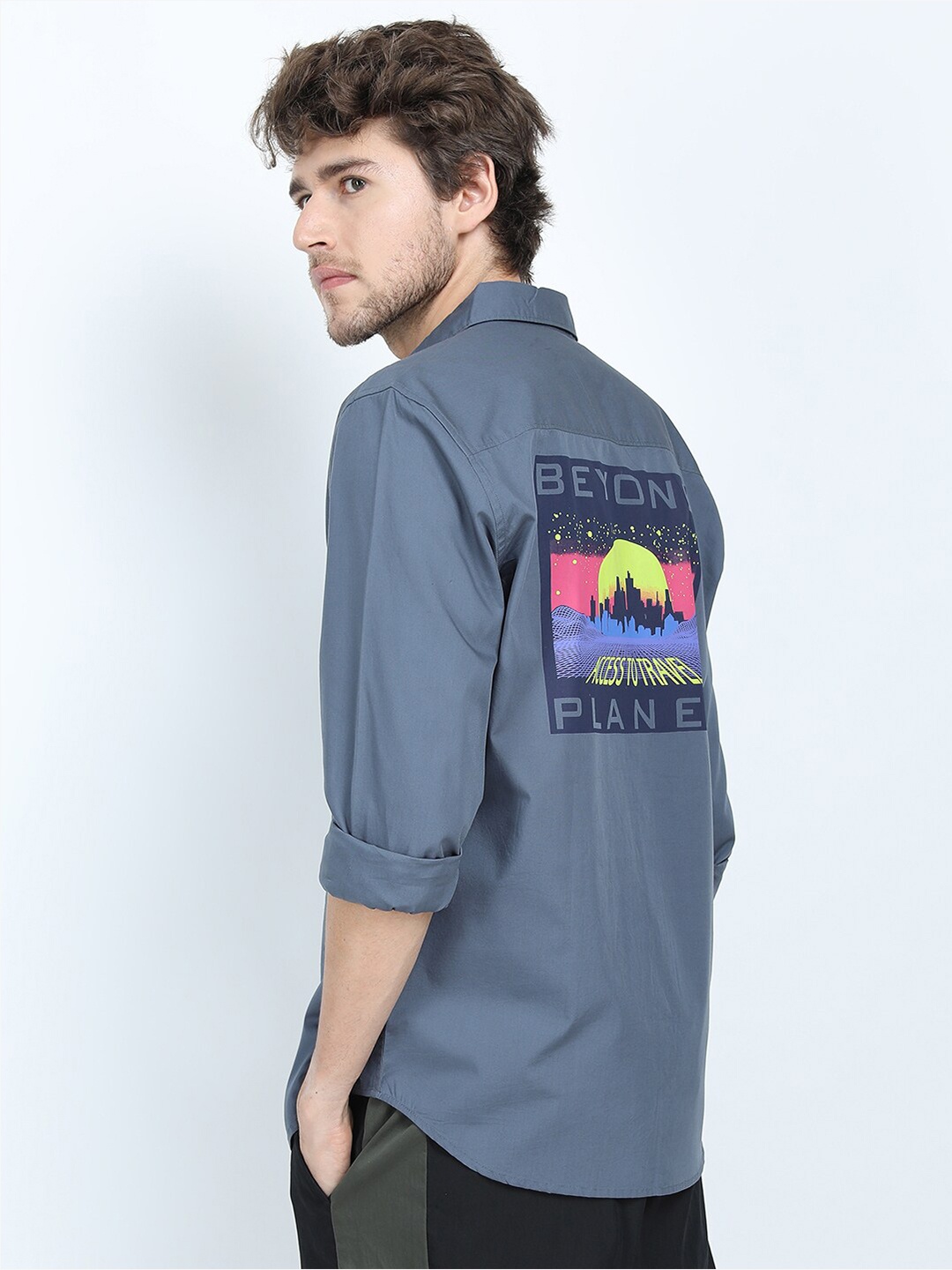 

HIGHLANDER Men Blue Printed Slim Fit Cotton Casual Shirt