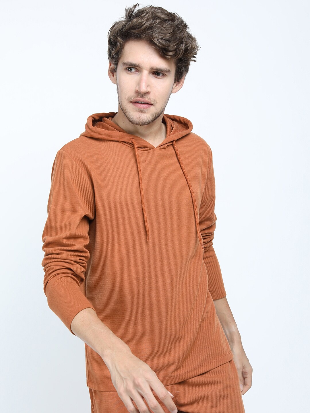 

HIGHLANDER Men Brown Structured Regular Fit Hooded T-shirt