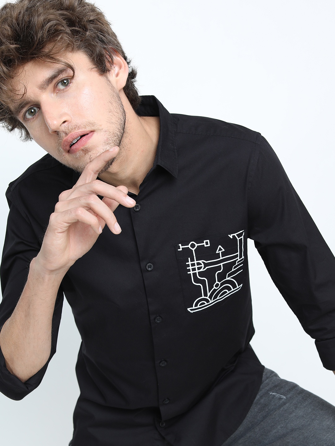 

HIGHLANDER Men Black Slim Fit Printed Casual Shirt