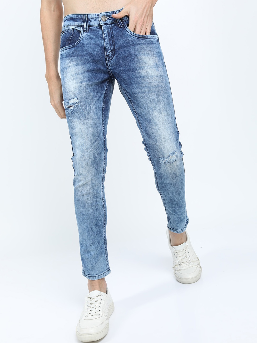 

HIGHLANDER Men Blue Skinny Fit Mildly Distressed Heavy Fade Stretchable Jeans