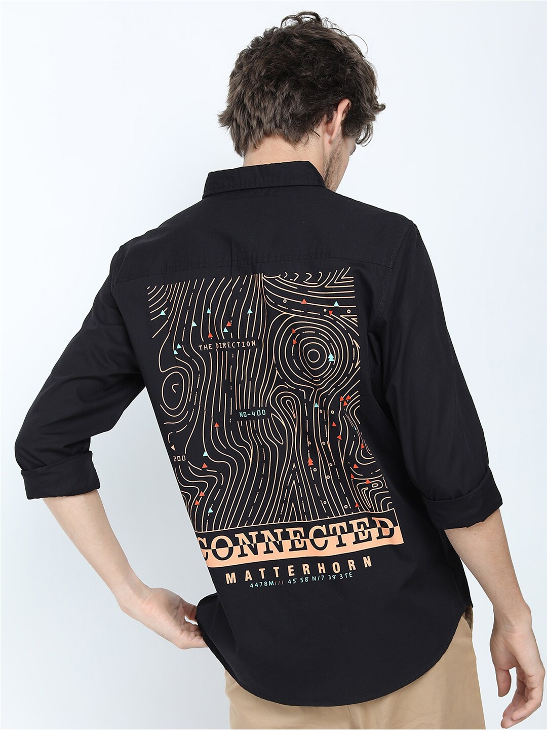

LOCOMOTIVE Men Black Printed Back Slim Fit Casual Cotton Shirt