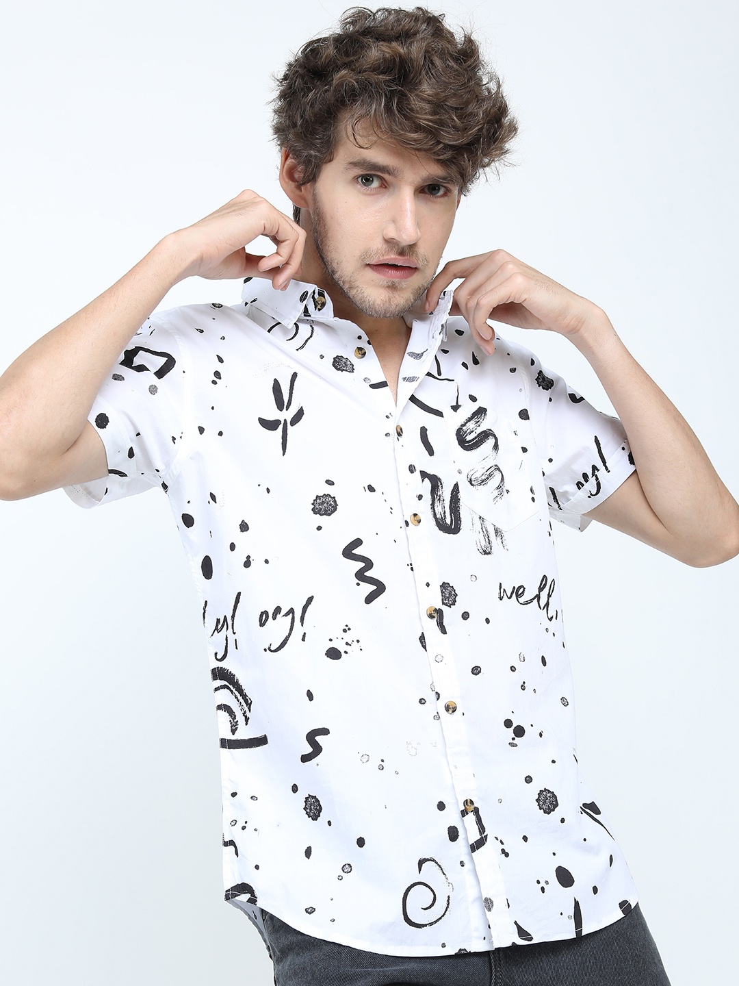 

LOCOMOTIVE Pure Cotton Slim Fit Printed Casual Shirt, White