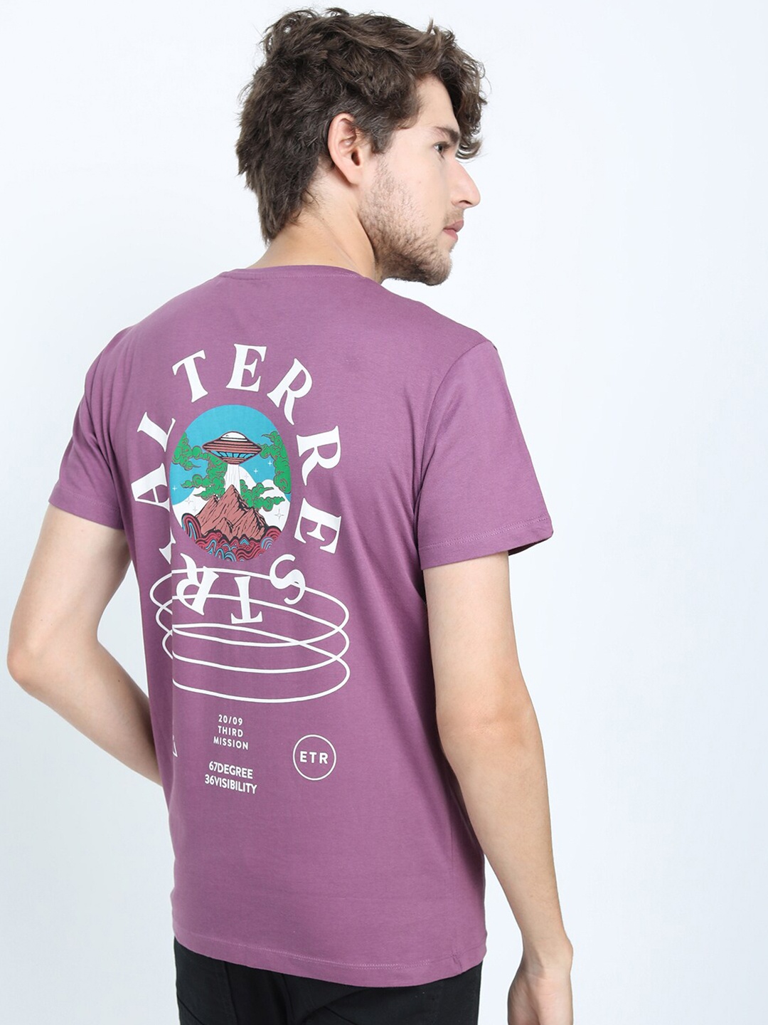 

LOCOMOTIVE Men Purple Printed Slim Fit Cotton T-shirt