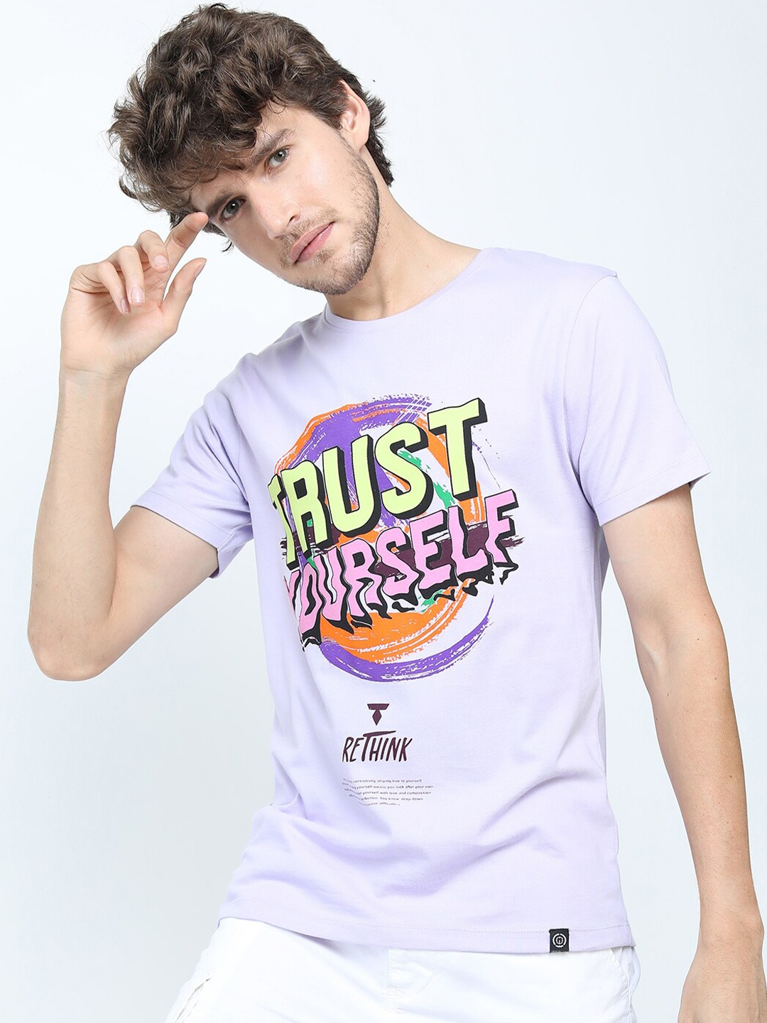 

LOCOMOTIVE Men Purple & Yellow Typography Printed T-shirt