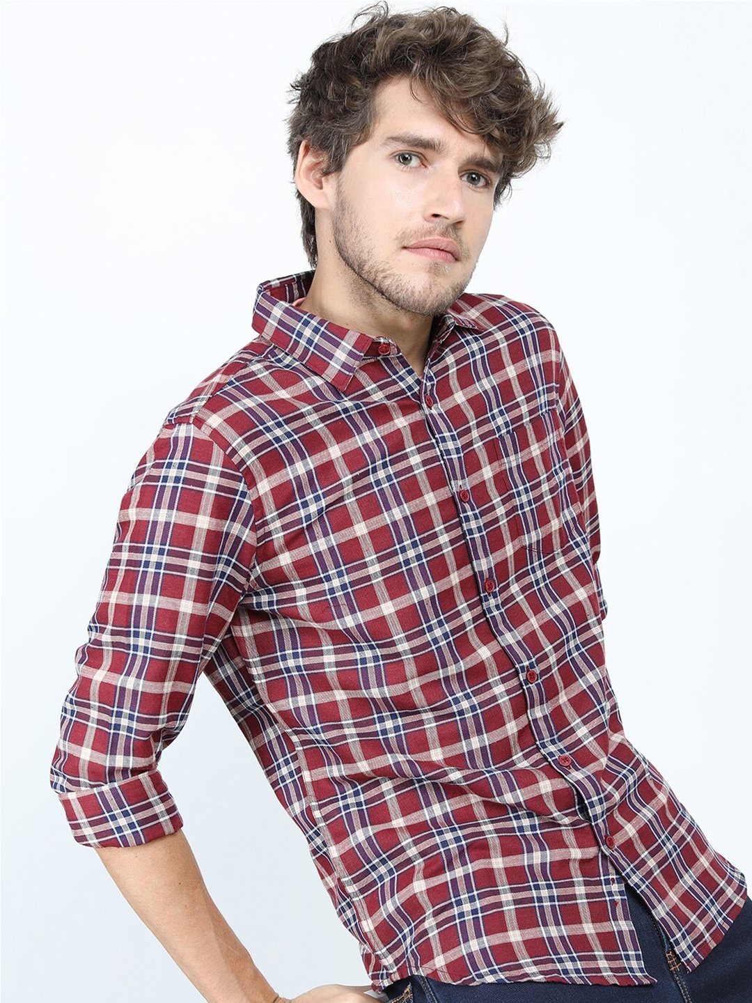 

KETCH Men Maroon Slim Fit Tartan Checks Checked Casual Shirt