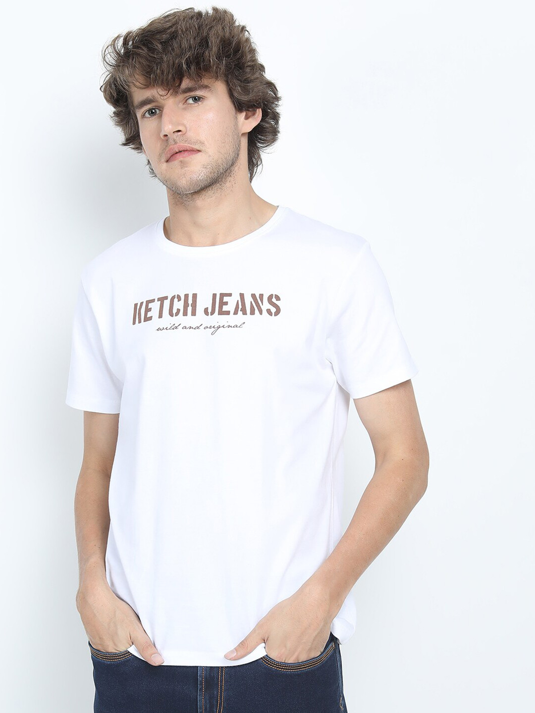 

KETCH Men White Typography Slim Fit Cotton T-shirt