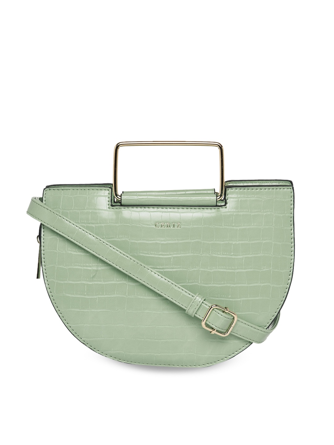 

CERIZ Green Textured Half Moon Satchel with Quilted