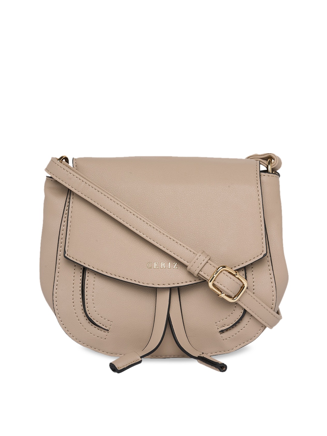 

CERIZ Beige PU Swagger Sling Bag with Tasselled