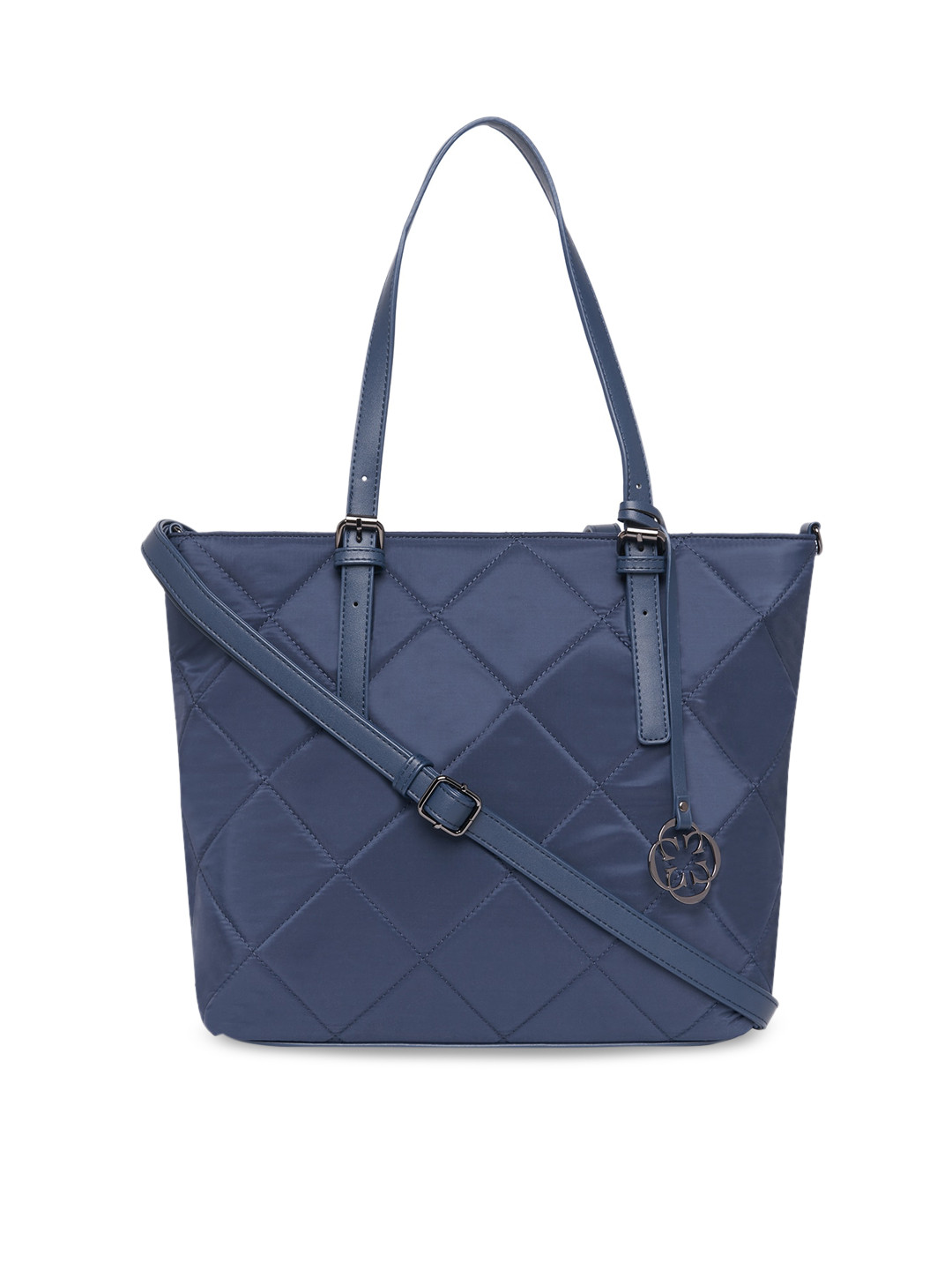 

CERIZ Navy Blue Textured Structured Handheld Bag with Quilted Detail