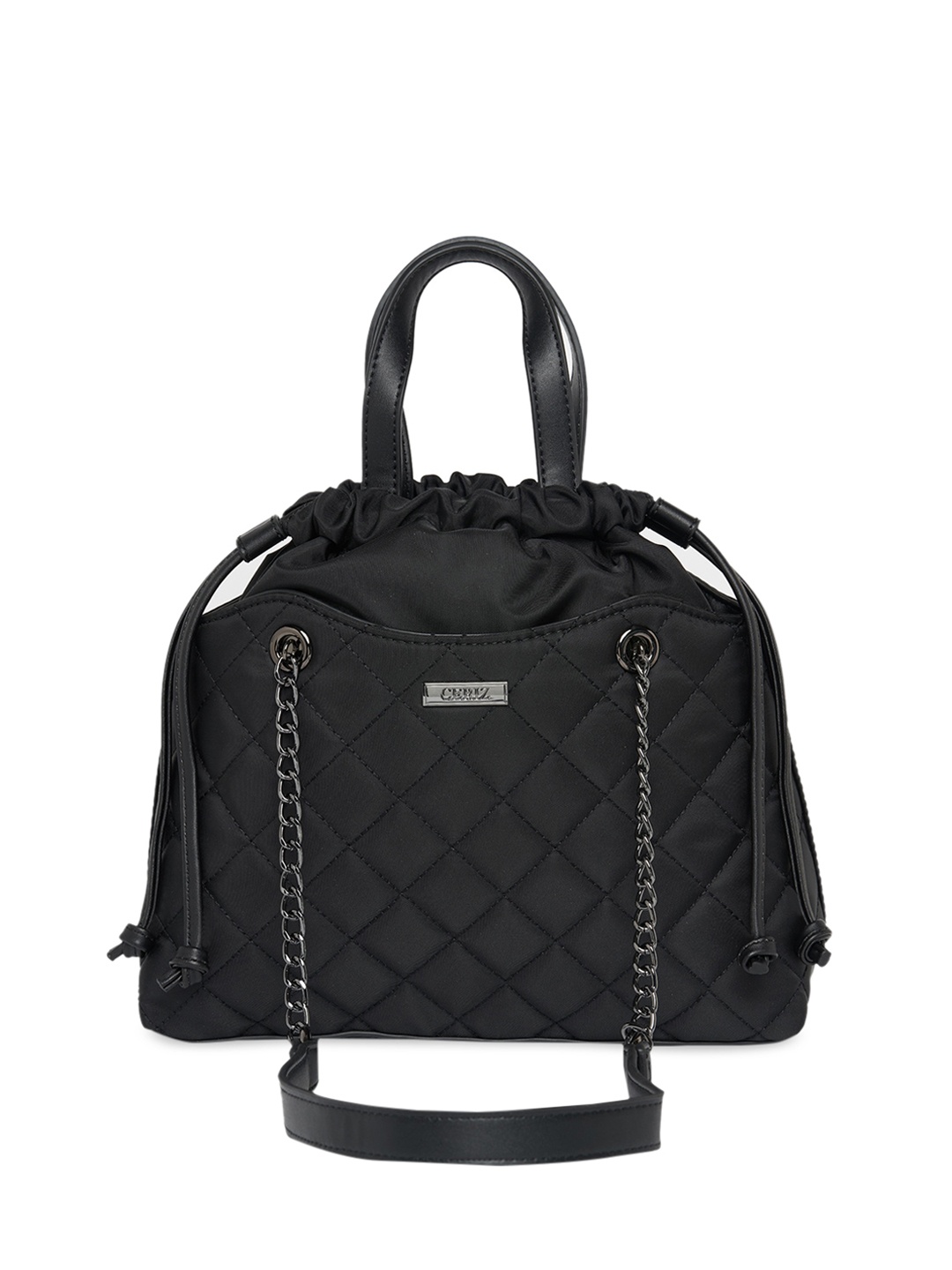 

CERIZ Black Textured Structured Handheld Bag with Quilted