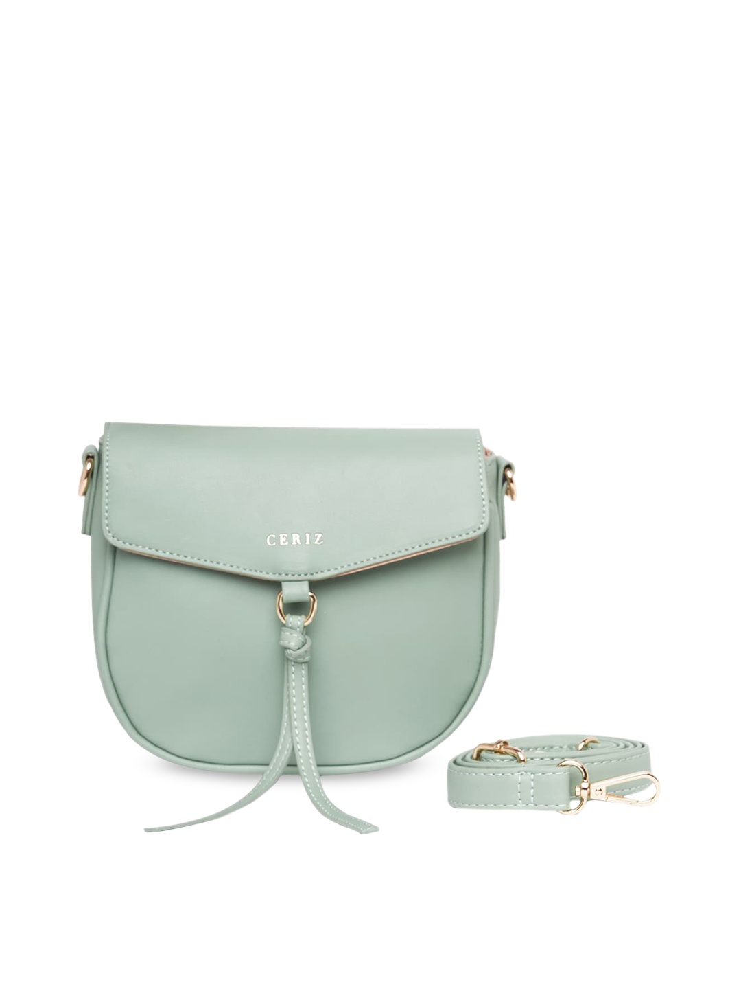 

CERIZ Green PU Half Moon Sling Bag with Tasselled