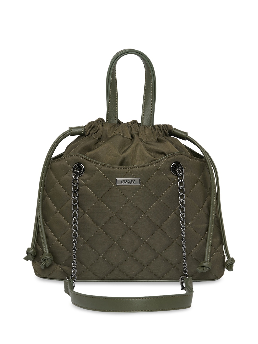 

CERIZ Olive Green Structured Shoulder Bag with Quilted