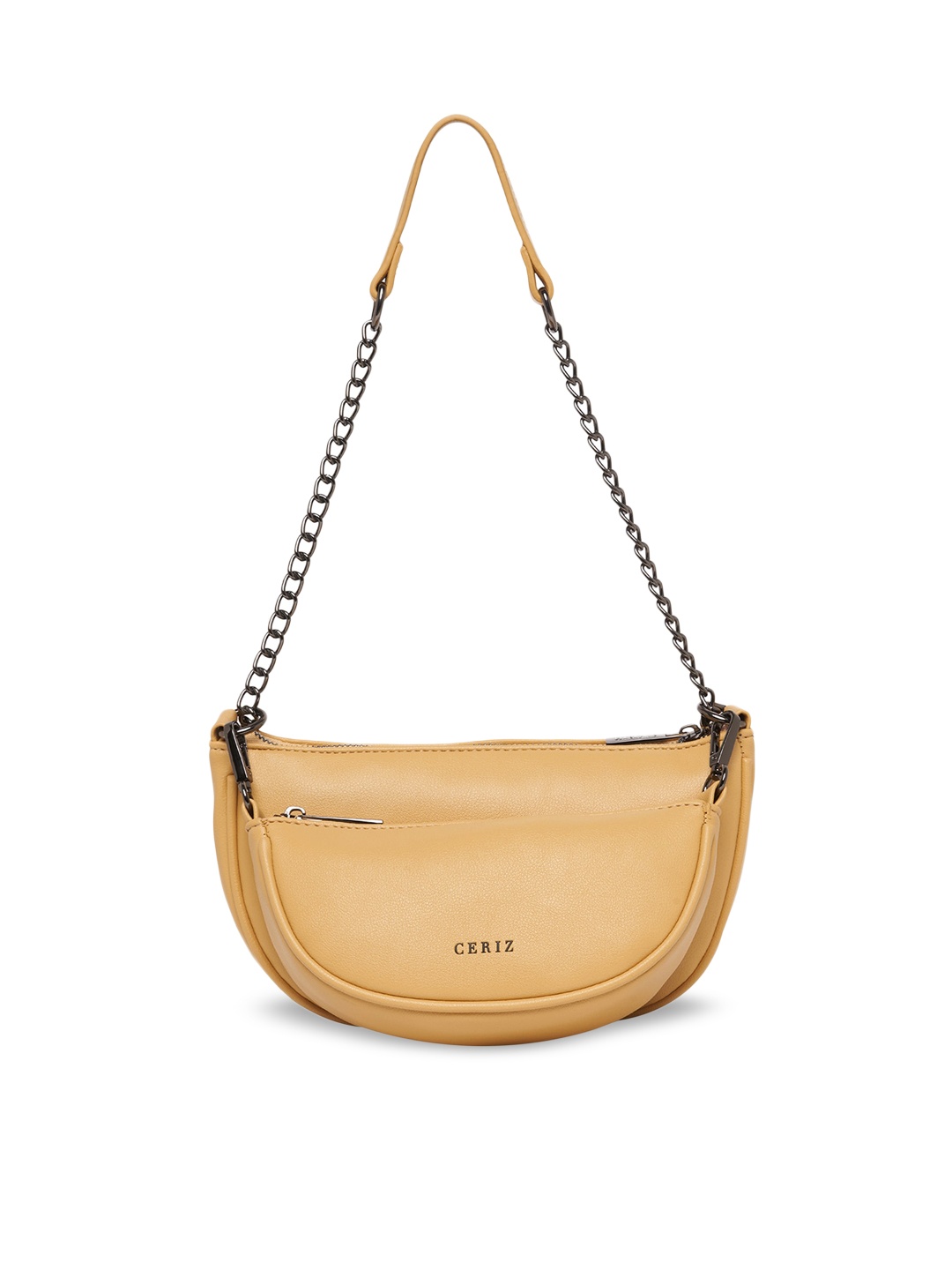 

CERIZ Yellow PU Half Moon Sling Bag