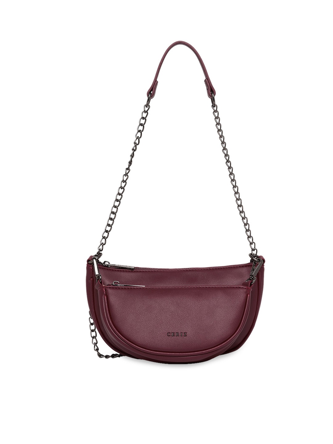 

CERIZ Burgundy PU Half Moon Sling Bag