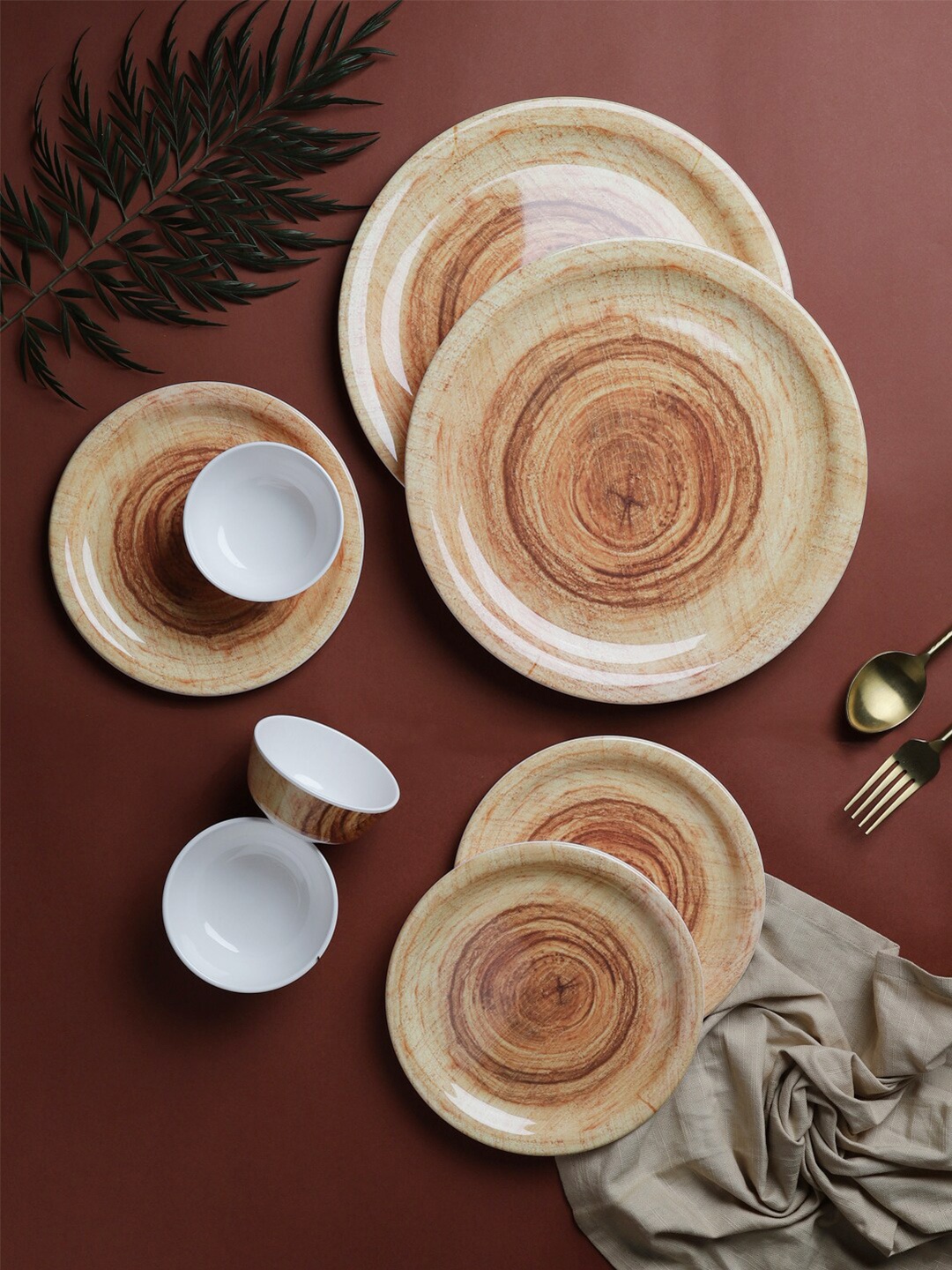 

Servewell Brown & White 24 Pieces Printed Melamine Glossy Dinner Set