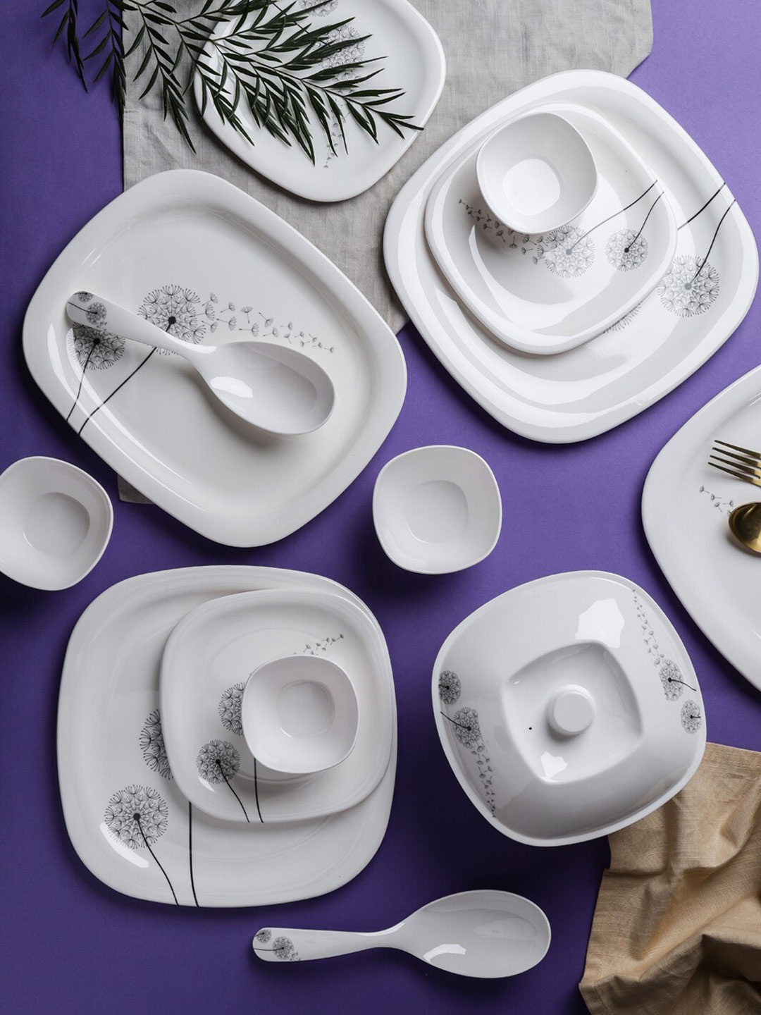 

Servewell White & Grey 31 Piece Floral Printed Melamine Glossy Dinner Set