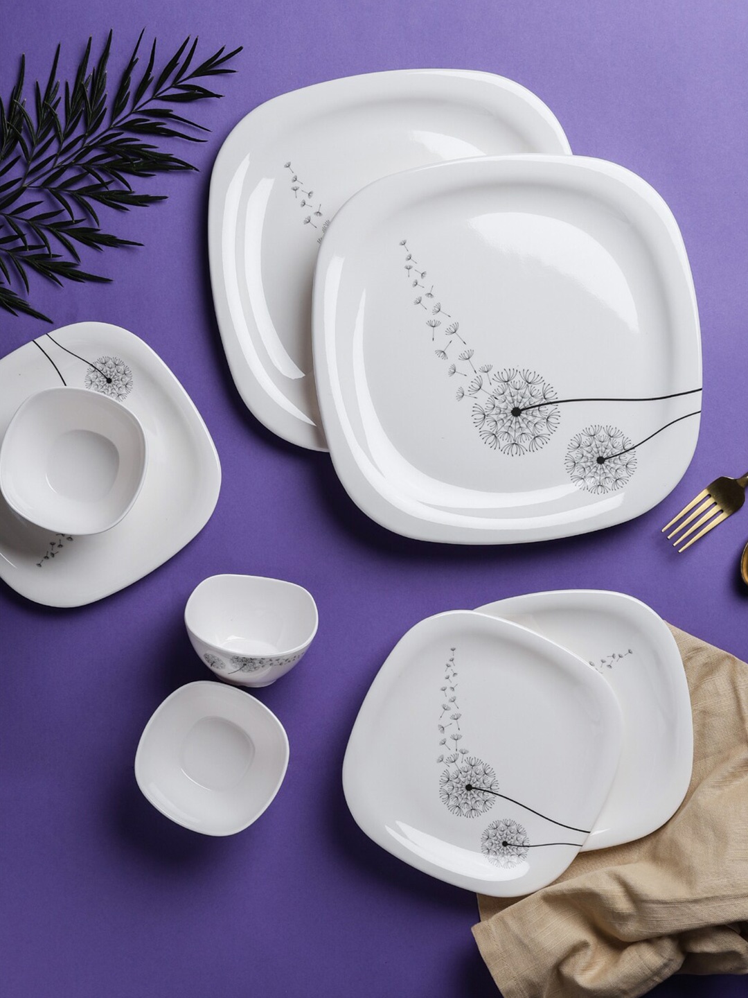 

Servewell White Set Of 24 Printed No Stain Melamine Dinner Set