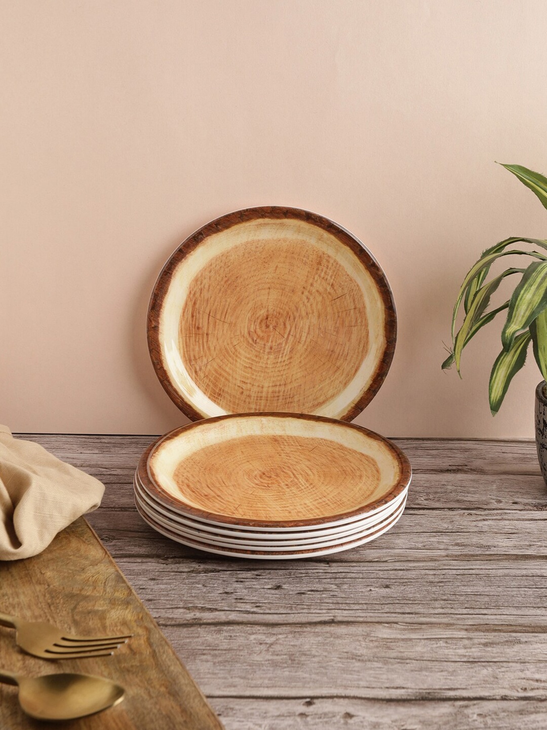 

Servewell Set Of 6 Brown Stain Resistant Melamine Dinner Plates