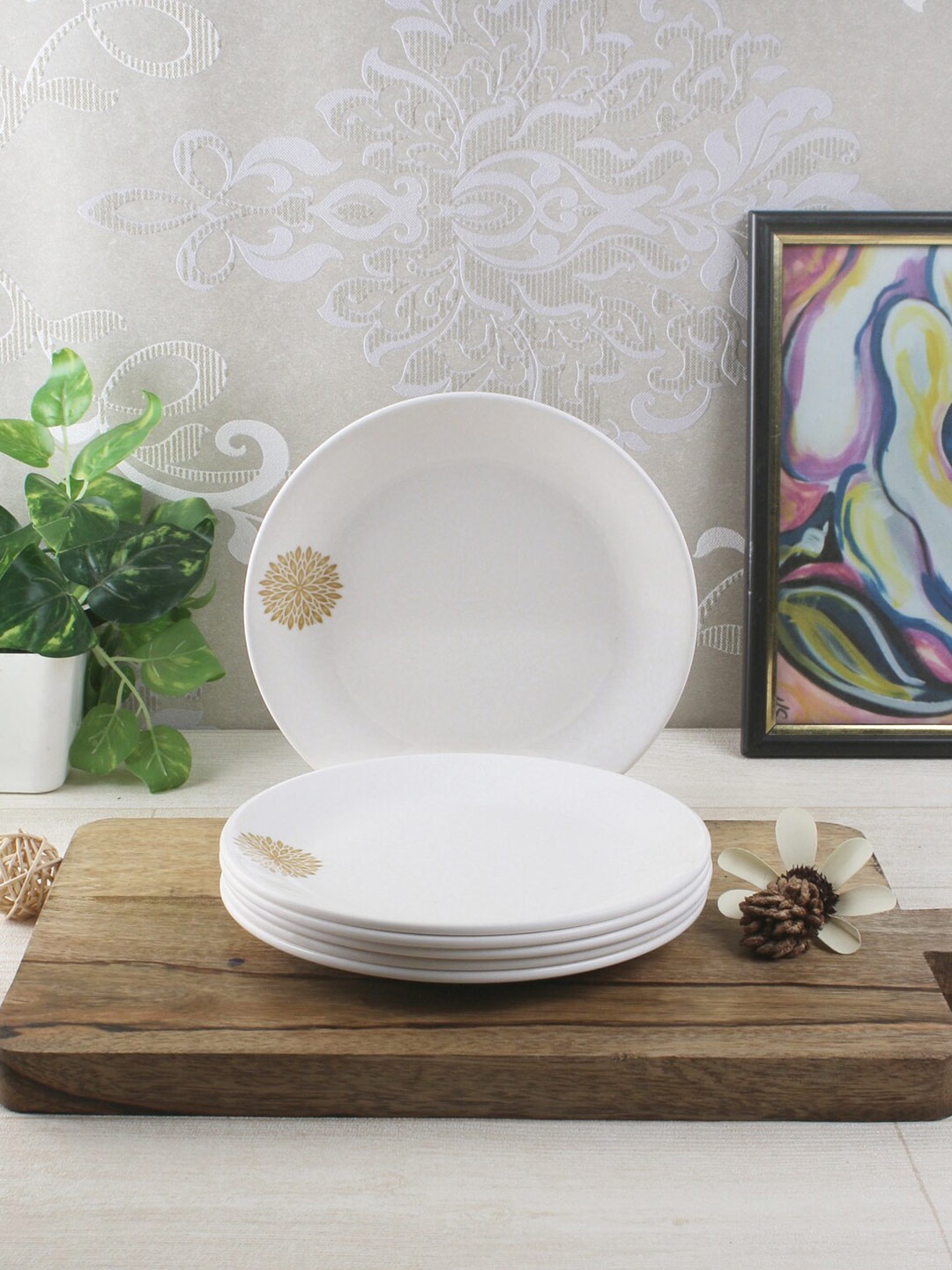 

Servewell White & Beige 6 Pieces Printed Melamine Glossy Plates