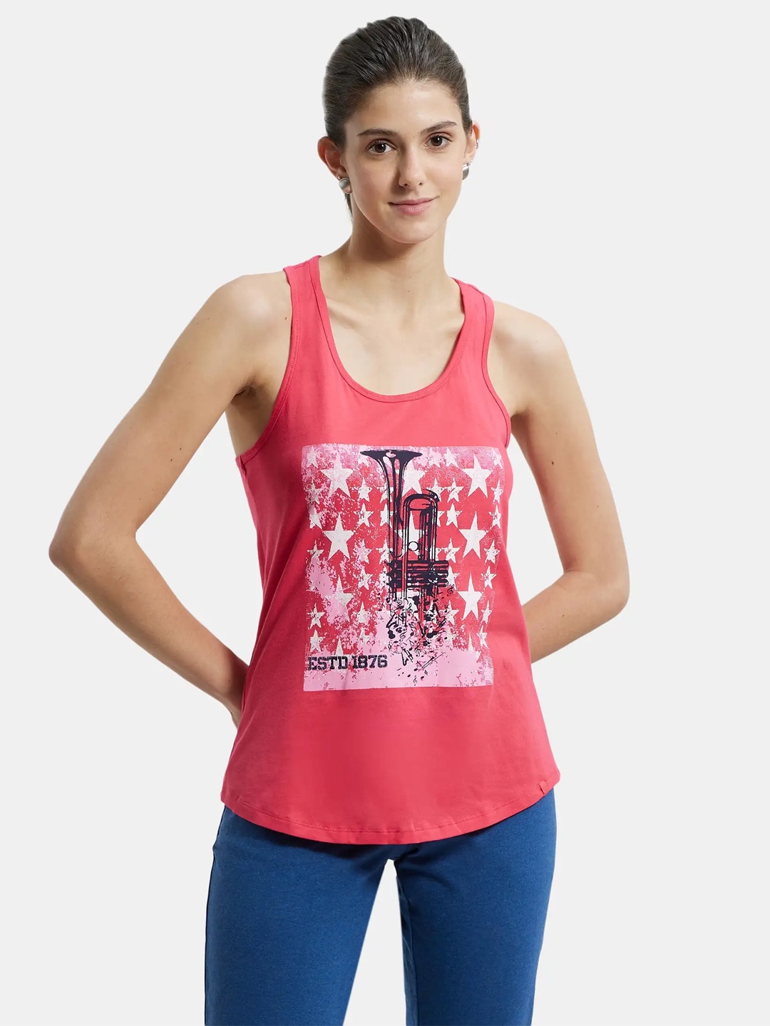 

Jockey Graphic Printed Super Combed Cotton Racerback Styled Tank Top-AW52, Pink