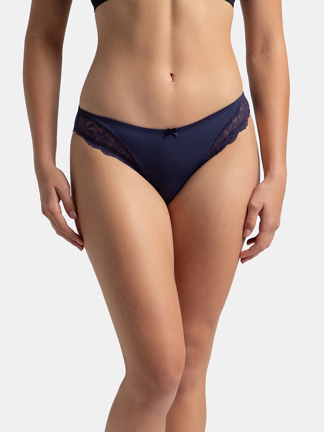 

Jockey Medium Coverage Soft Touch Microfiber Lace Styled Bikini With StayFresh Treatment-1813, Navy blue