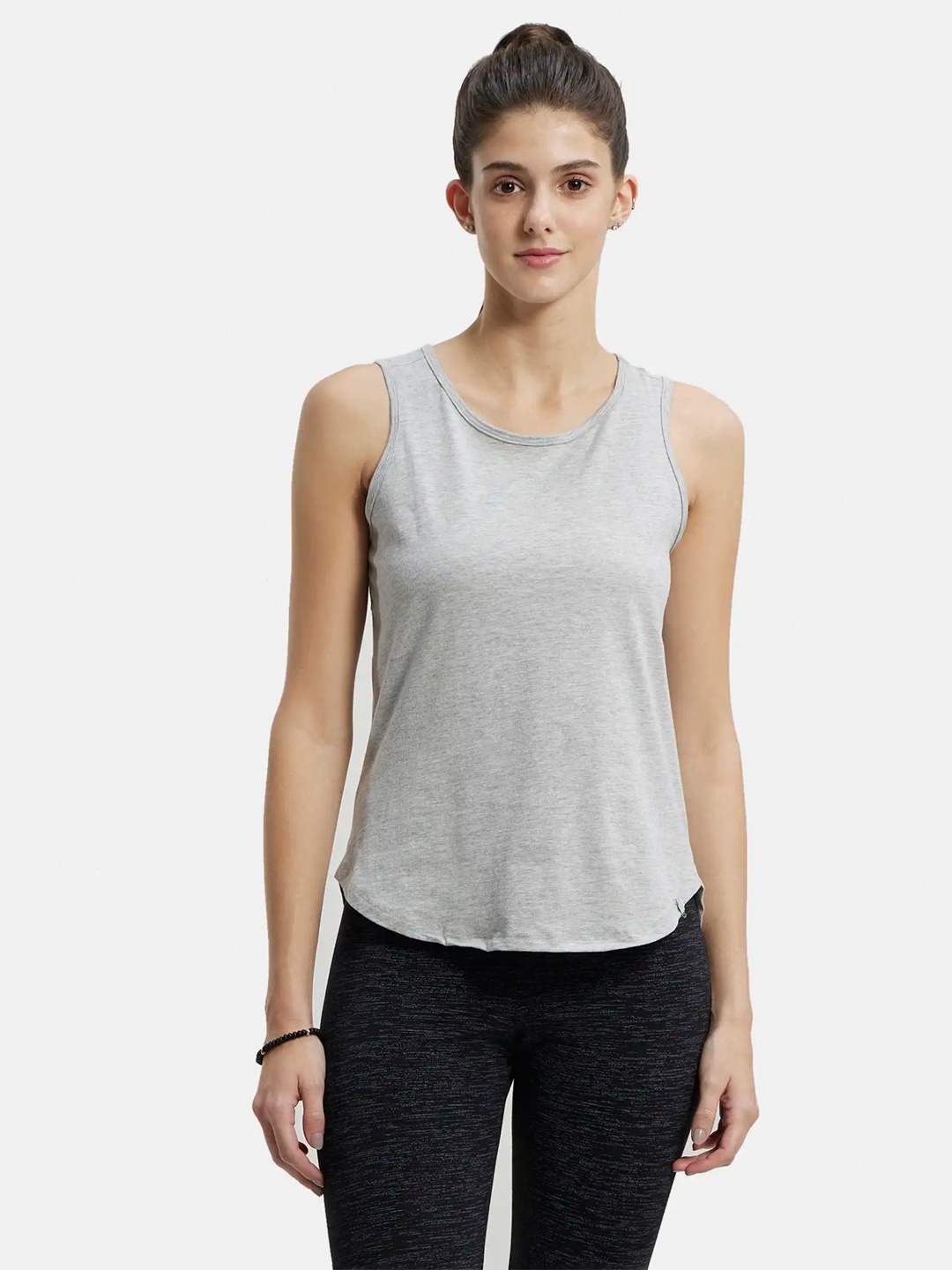 

Jockey Women Grey Solid Pure Cotton Relaxed-Fit Lounge T-shirt
