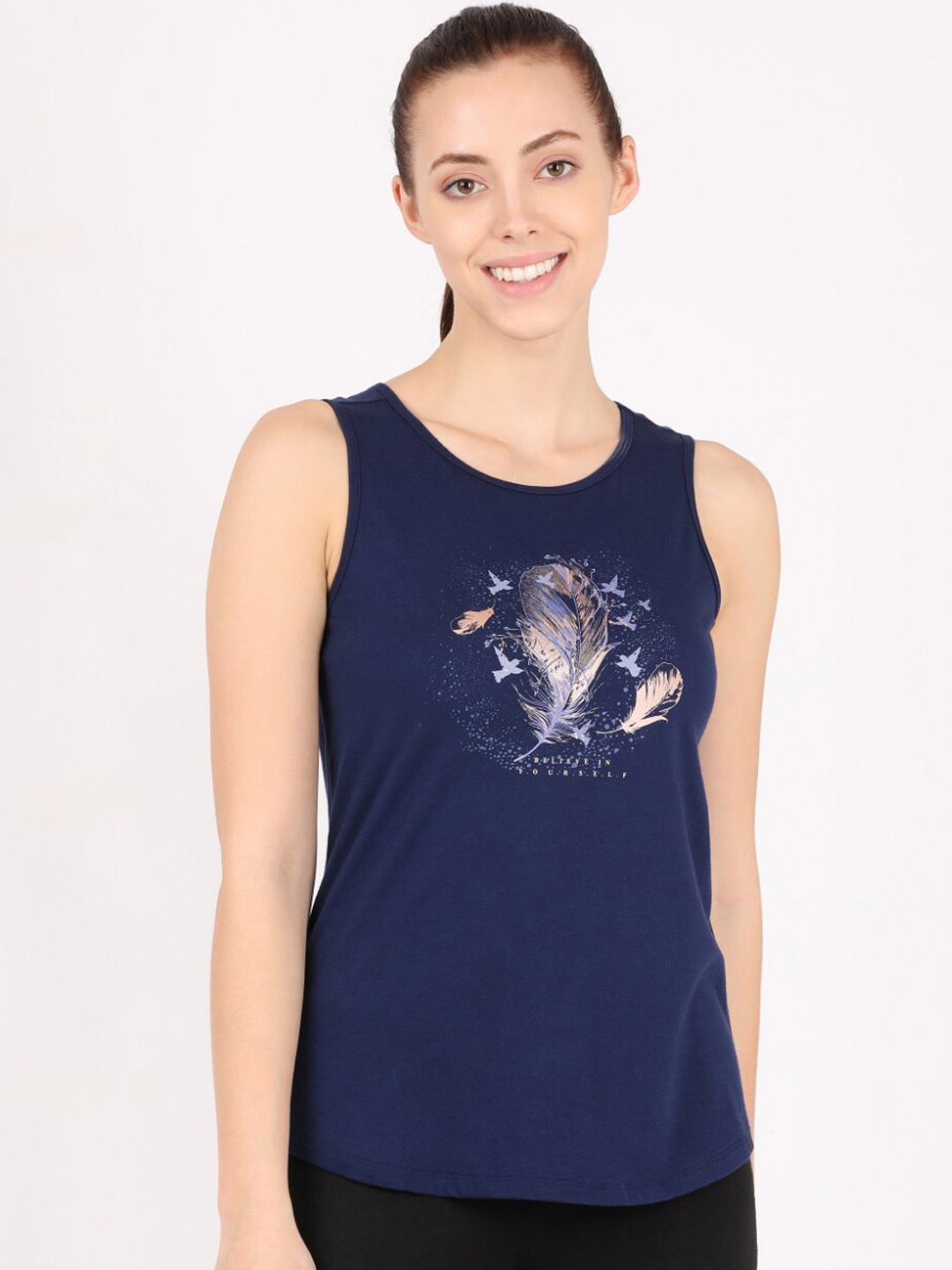 

Jockey Women Blue & Pink Printed Pure Cotton Relaxed-Fit Thermal Tops