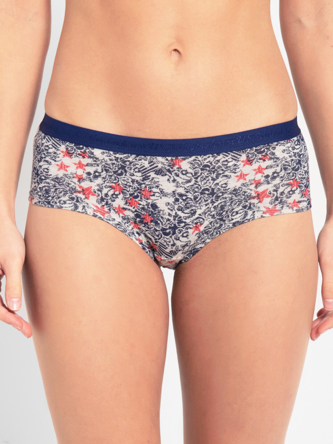 

Jockey Women Cream Melange & Blue Printed Boyshort Briefs