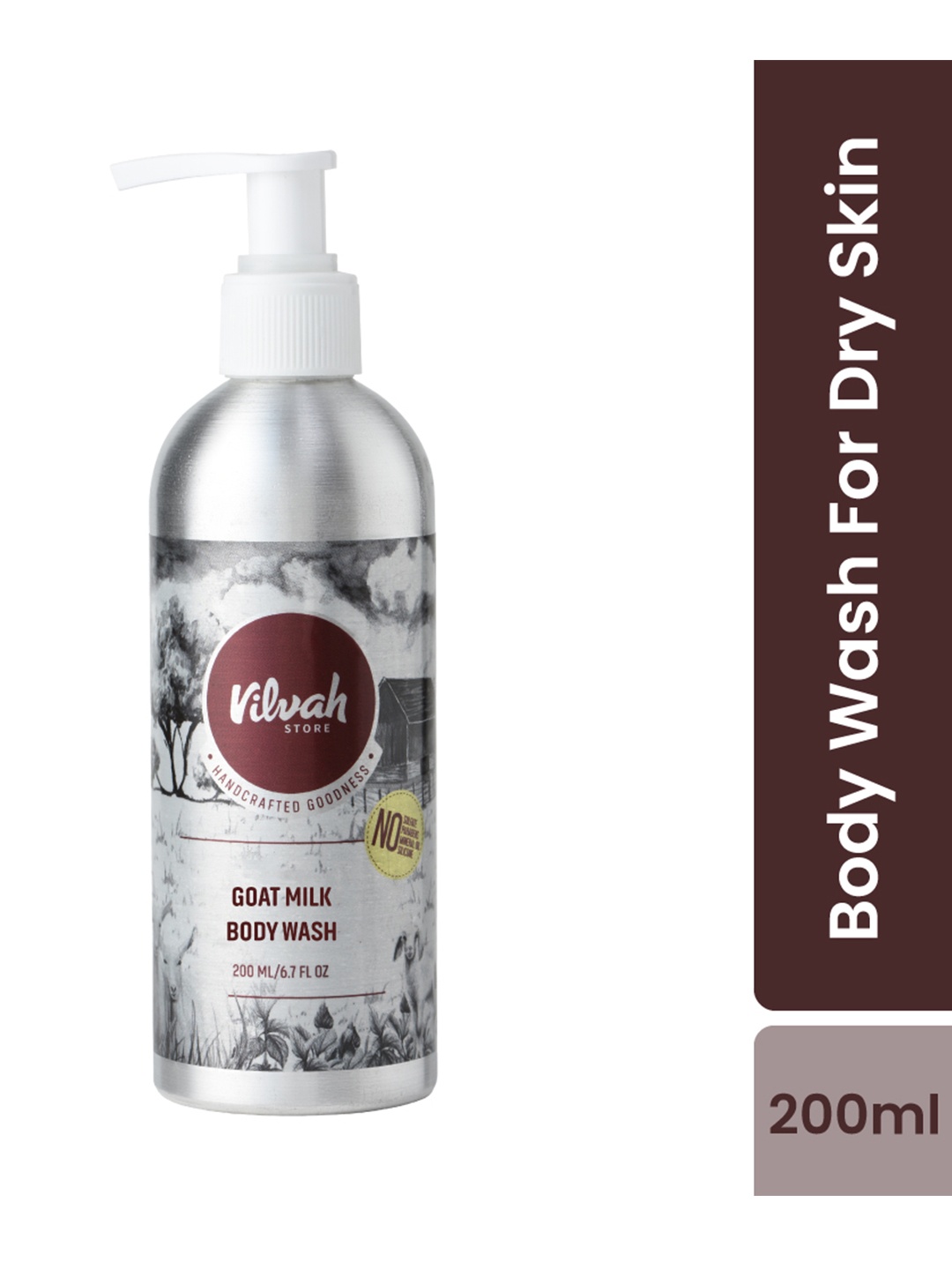 

Vilvah Store Deep Cleansing & Moisturizing Goat Milk Body Wash with Vanilla Extracts 200ml, Silver