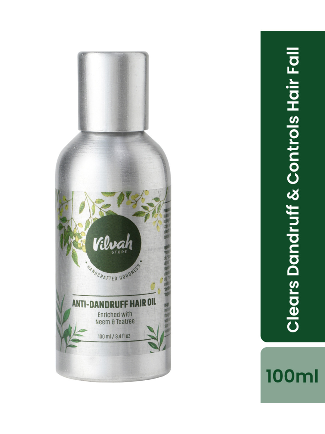 

Vilvah Store Anti-Dandruff Hair Oil with Neem & Tea Tree Extracts - 100 ml, Silver