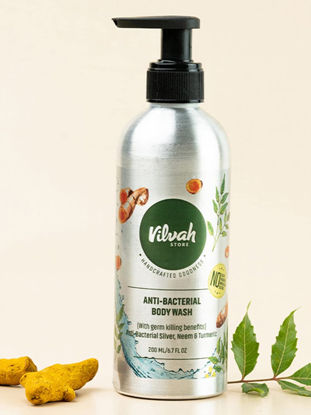 

Vilvah Store Anti-Bacterial Body Wash with Neem & Turmeric - 200 ml, Silver