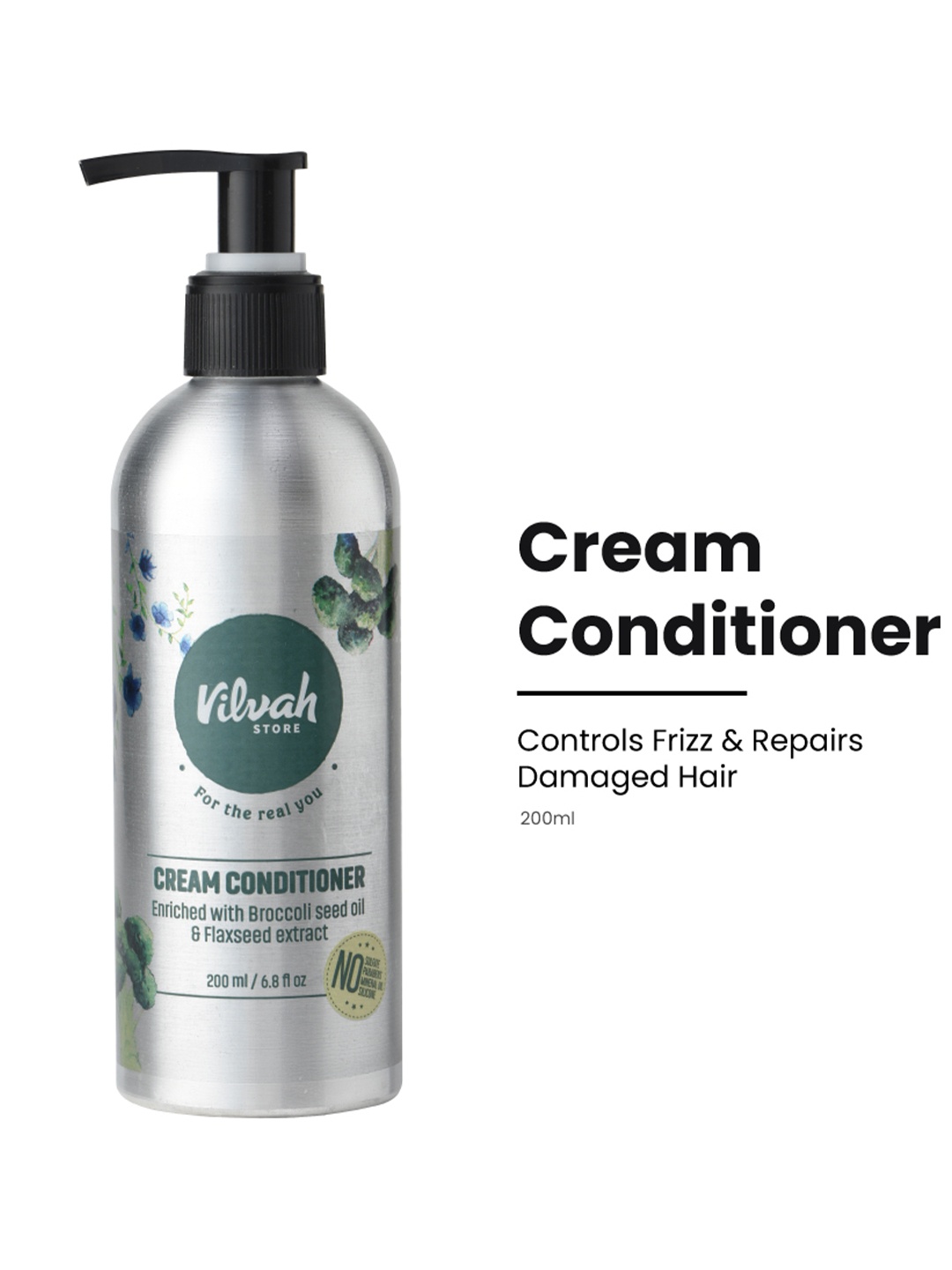 

Vilvah Store Anti-Frizz Cream Conditioner with Tucuma Butter & Broccoli Oil - 200ml, Silver