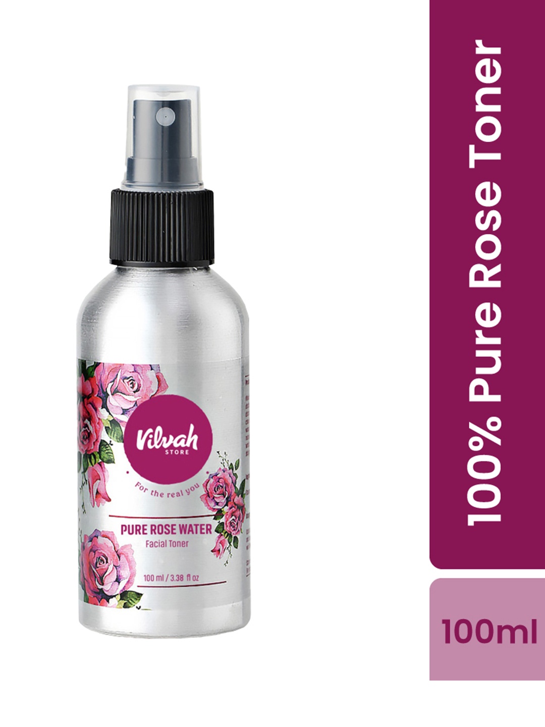 

Vilvah Store Rose Water Facial Toner For Hydrated & Moisturised Skin - 100ml, Silver