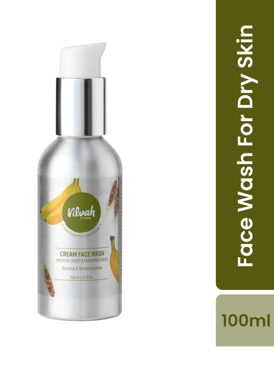 

Vilvah Store Moisture Boost Cream Face Wash with Banana & Wheat Protein Extracts -100 ml, Silver