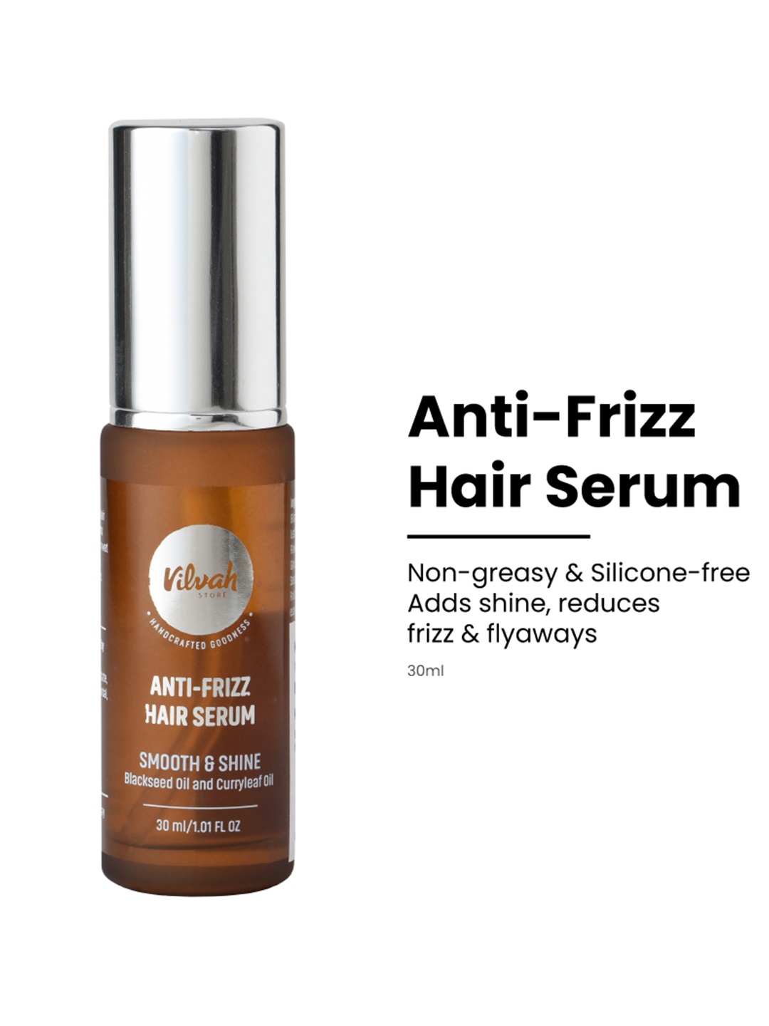 

Vilvah Store Anti-Frizz Hair Serum with Black Seed & Curry Leaf Oil - 30ml, Brown